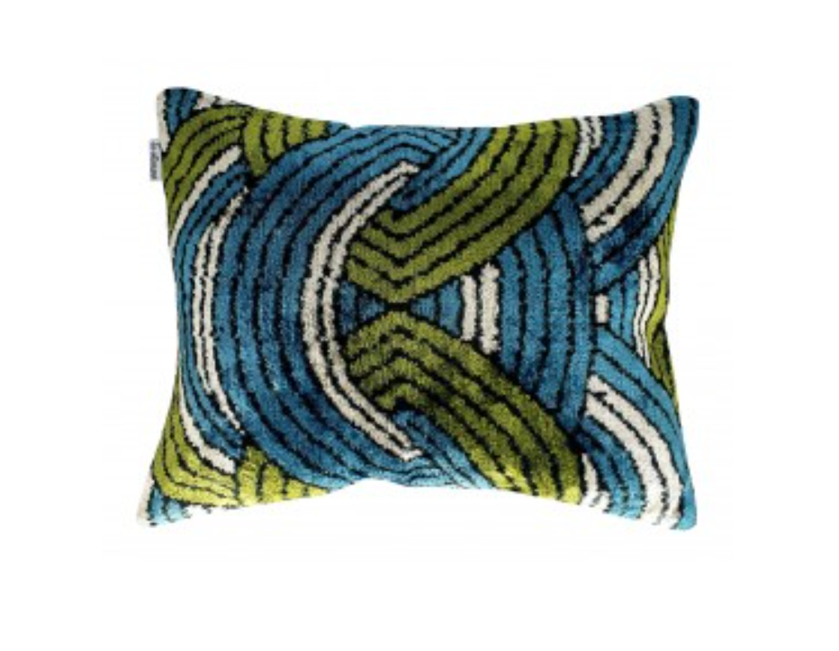 Les Ottomans Green Circles Velvet Silk Pillow